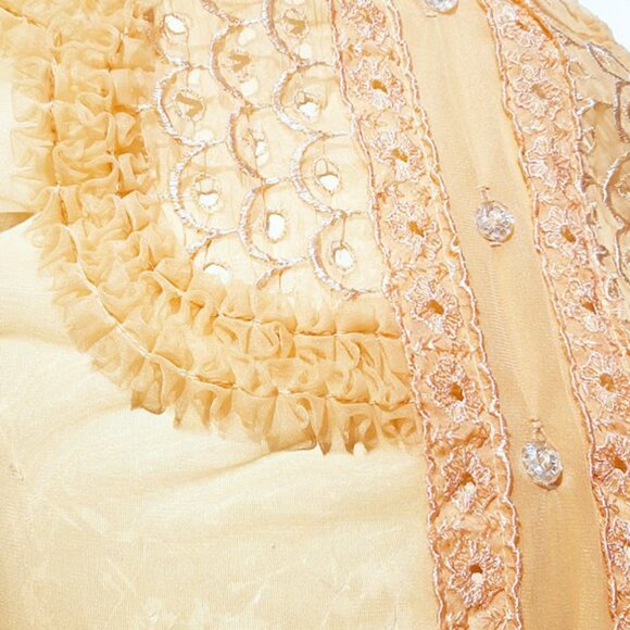 1950s Vintage Sheer Nylon Peach Orange Blouse With Ruffled Sleeves And Front - Picture 8 of 11